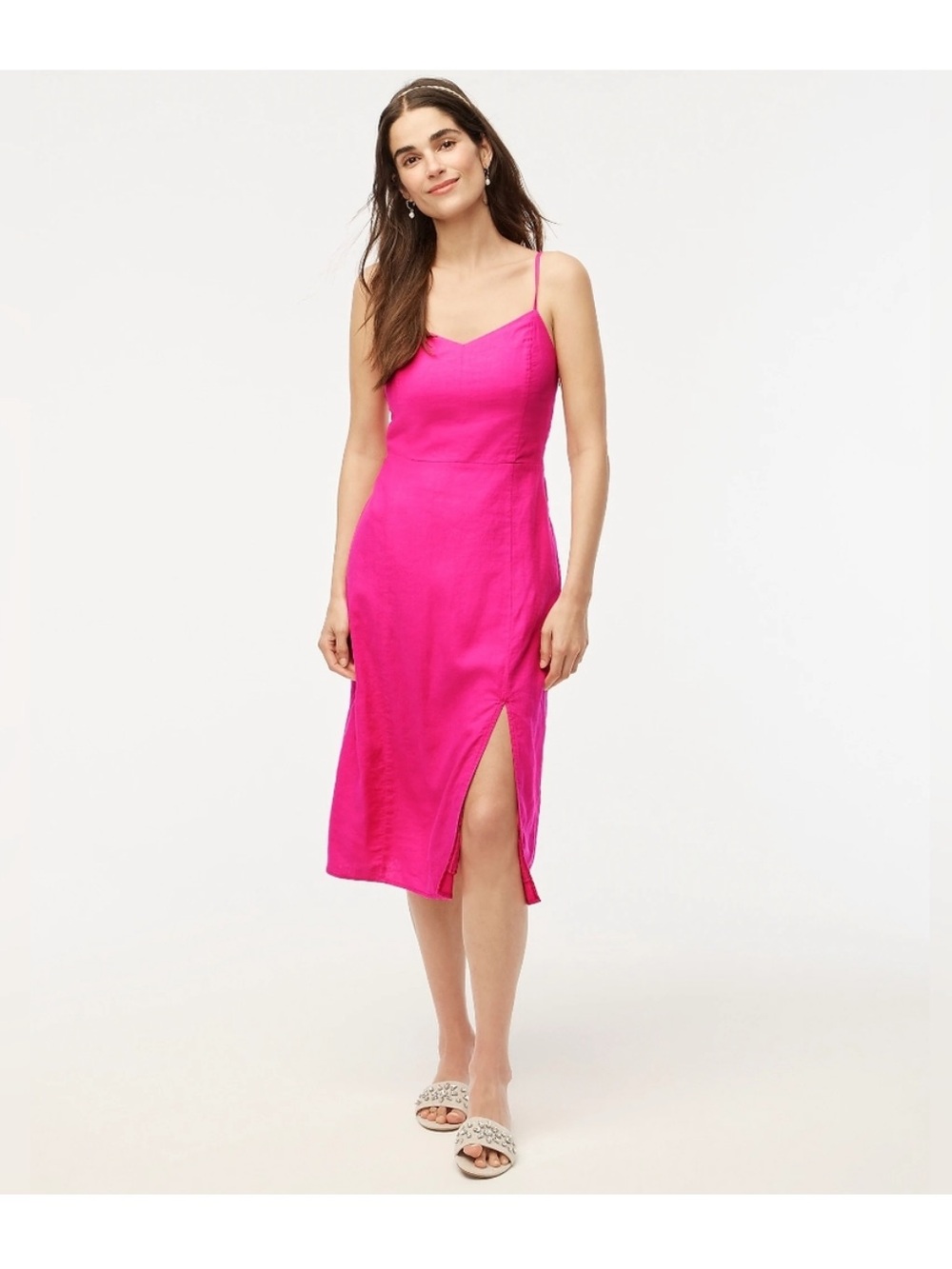 NWT J. Crew Hot Pink Linen Midi Slip Dress
